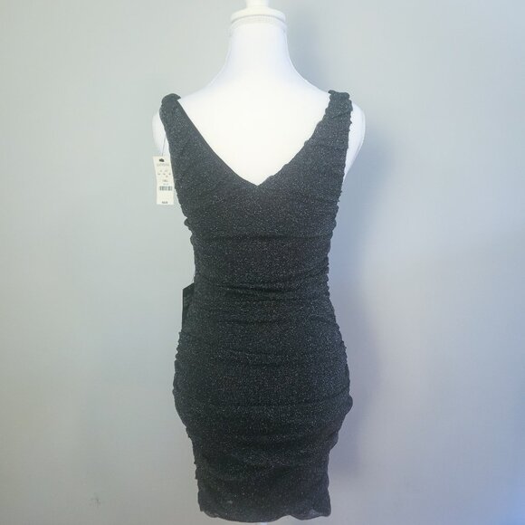 NWT Express S Metallic Ruched Bodycon Dress Sleveless V-Neck Mini Black Small - Picture 6 of 7
